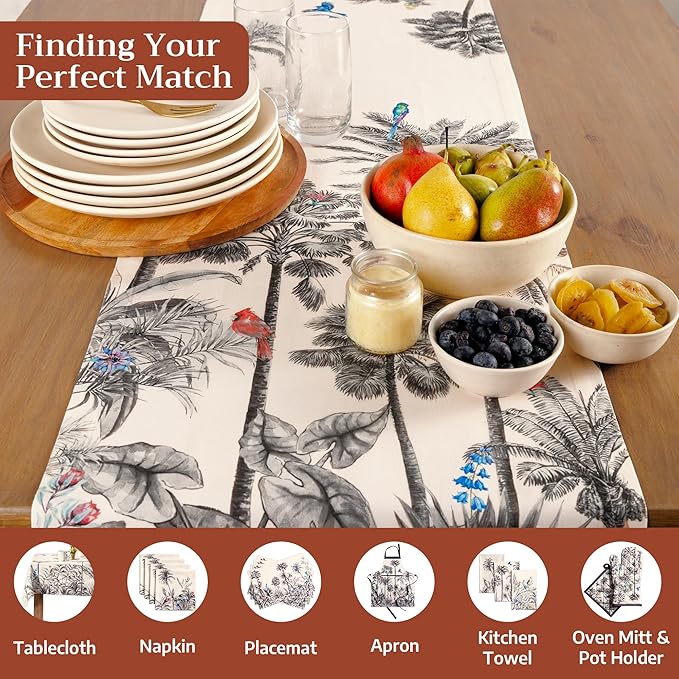 Maison d' Hermine Table Runner 100% Cotton Single Layer Table Runners 48 inches Long for Thanksgiving Christmas Decorations Home Kitchen Dining Party Wedding (Amazonia, 14.5" x 48")