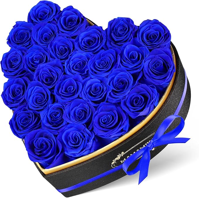27 Preserved Roses in Heart Shape Gift Box for Her - Forever Flowers for Delivery, Eternal Rose Mothers Gifts for Mom, Wife Anniversary Birthday Gifts for Women, Blue