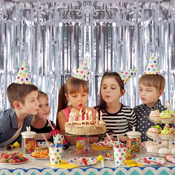 2 Pack Silver Foil Fringe Curtain Backdrop, 3.2Ft x 8.2Ft Metallic Tinsel Foil Fringe Streamer Curtains for Party Photo Booth Props Bachelorette Birthday Bridal Shower Christmas Decorations