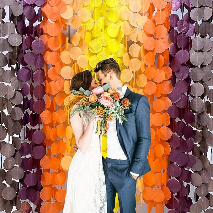 192Ft Fall Party Decorations Big Circle Dots Backdrop Garland Yellow Orange Burgundy Brown Tissue Paper Polka Dot Hanging Streamers for Birthday Wedding Fall Autumn Thanksgiving Harvest Party Supplies