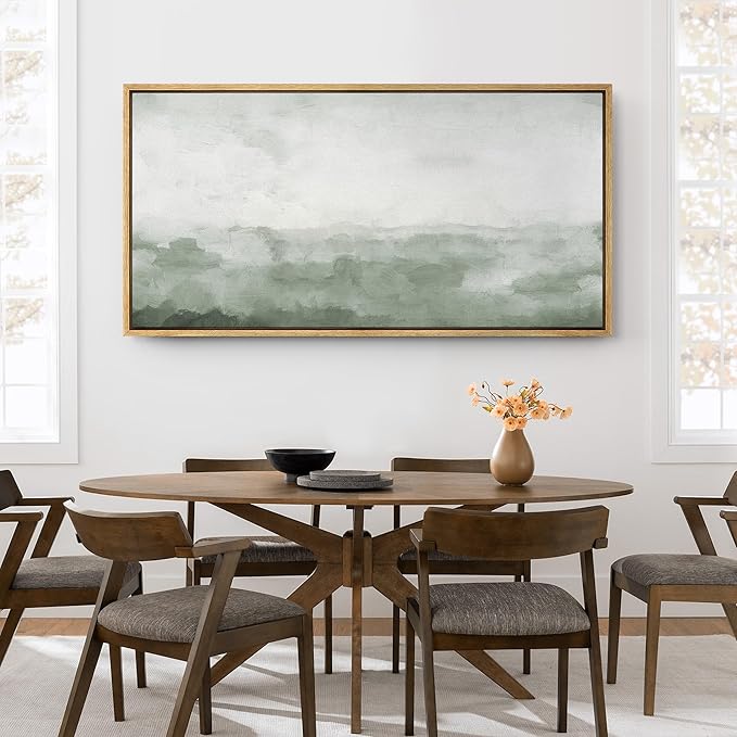 SIGNFORD Extra Large Framed Canvas Print Wall Art Misty Green Horizon Illustrations Modern Art Relax/Calm Warm for Living Room, Bedroom, Office - 60"x30"