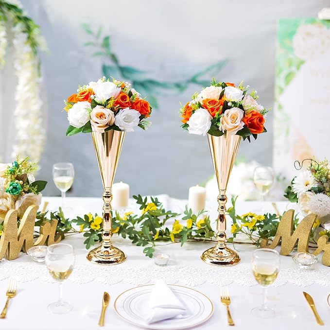Flower Centerpieces for Wedding Tables: Wedding Table Decorations Orange Flower Balls Centerpieces for Engagement Cerebration Party Center Pieces 10 Packs
