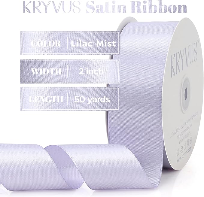 Lilac Mist Satin Ribbon, Double Faced 2 Inch X 50 Yards Lilac Mist Ribbon, Premium Satin Ribbon for Gift Wrapping, Crafts, Hair Bow Making, Sewing, Flower Bouquet, Wedding Party Decor