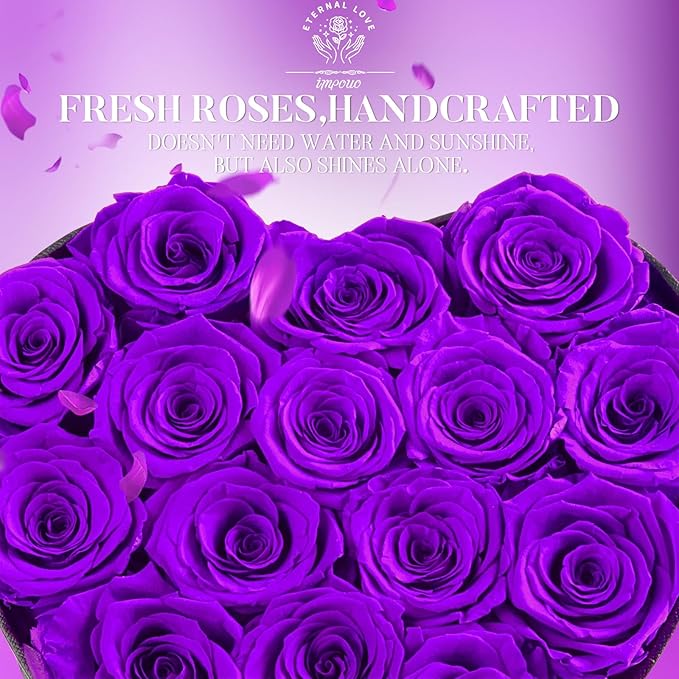 16 Preserved Flower Delivery Prime, Preserved Roses in a Box, Birthday Gifts for Women, Mother's Day, and Valentine's Day-Purple Roses