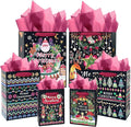 qiqee Christmas Paper Gift Bags with Tissue Paper Handles Assorted Sizes 10PCS Merry Christmas Bags(2pcs Large 13", 4pcs Medium 9", 4pcs Small 6"，30pcs Tissue Paper)