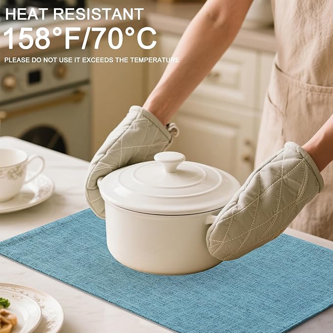 Homaxy Cloths Placemats for Dining Table Set of 4, Heat Resistant Washable Cotton Linen Blend Table Mats, Easy to Clean Place Mats for Indoor Outdoor Party Kitchen Decoration, 13" x 19", Aqua