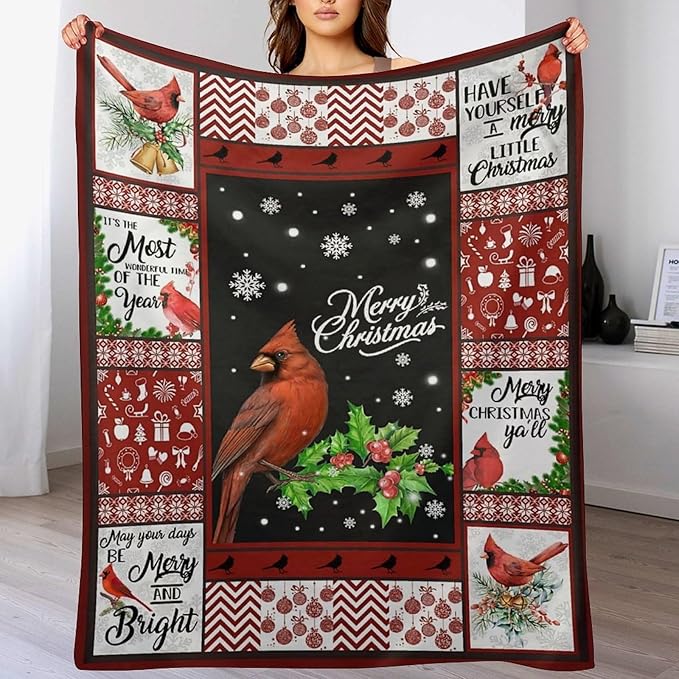 Cardinal Bird Christmas Blanket - Cardinal Gifts Throw for Kids Adults - Soft Warm Cozy Fleece for Couch Sofa Bed 50"x60"