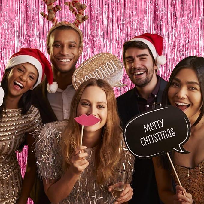 3 Pack Pink Backdrop Birthday Party Decorations Tinsel Foil Fringe Curtains Backdrop Streamer Bachelorette Christmas Graduation Wedding Princess Pink Theme Party Decorations