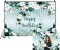 Renaiss 6x4ft Floral Happy Birthday Backdrop for Woman Fabric Green White Flowers Blooming Flower Photography Background Shinning Diamond Photo Backdrops for Birthday Party Supply