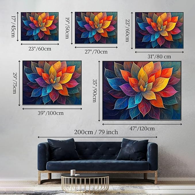 Colorful Flower Canvas Wall Art, Abstract Floral Canvas Prints, Lotus Blossom Pictures Wall Decor, Zen Painting, Yoga Studio Wall Decor (Gold Framed, 23"Wx17"H/60x45cm)