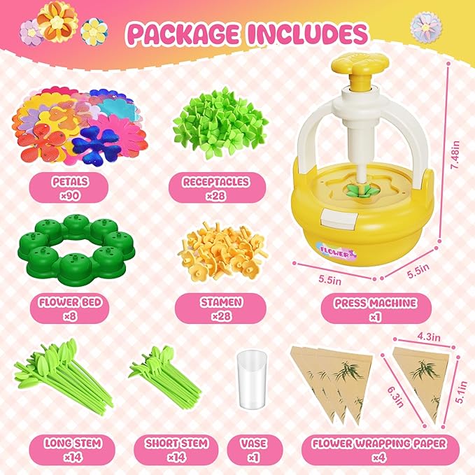 Einailvk Kids Craft Kits, Arts and Crafts for Kid 4-6, Fabric Flower Bouquets Toys, DIY Flower Making Kit for Kids 4 5 6 7 8 9 10 11 12 Year Old Girl Birthday Christmas Gift