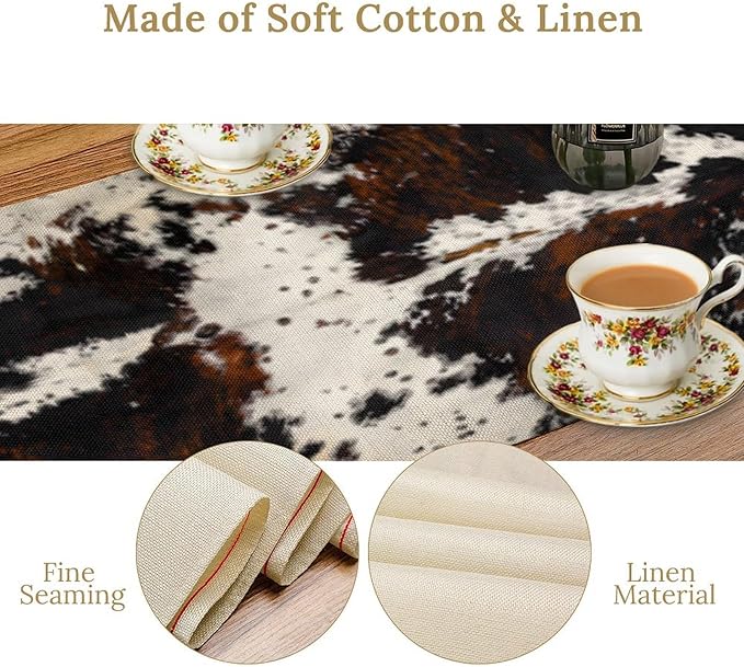 Cow Print Table Runner, Black White Cowhide Print Western Style Table Runner Country Farmhouse Cottage Cow Patten Table Decoration for Home Kitchen Dining, 13x36 Inch