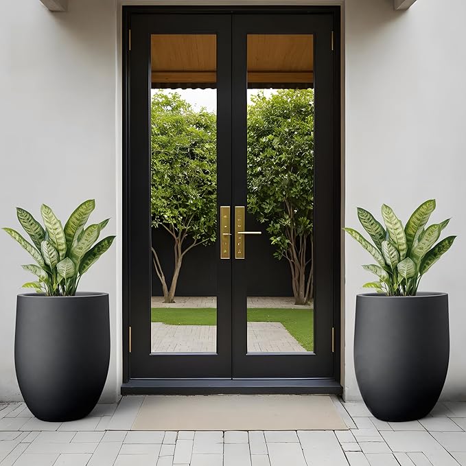 Kante Tall Concrete Planter, 21.7-Inch Height Black Large Indoor Outdoor Plant Pot with Drainage Hole for Patio Garden Home, Modern Decor for Flowers and Tree