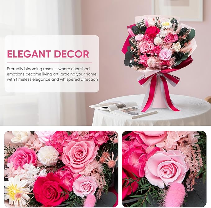Flowers for Delivery Preserved Flower Fresh Bouquet Forever Flowers Birthday Gifts for Women Mom Anniversary Pink Real Rose Gifts for Grandma Sister Wife Her from Daughter Home Wedding Decor