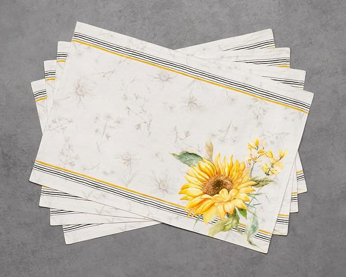 Maison d' Hermine Placemats Set of 4 100% Cotton Washable Cloth Place Mats, Reusable Table Mats for Kitchen Dining Decoration, Party, Wedding, Restaurant Spring/Summer (Candice, 13" x 19")