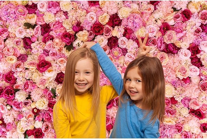 Flower Backdrop Pink Red Rose Flowers Floral Wall Photography Background Birthday Baby Shower Wedding Party Banner Anniversary Decorations Children Adults Portrait Video Studio Prop 9x6ft