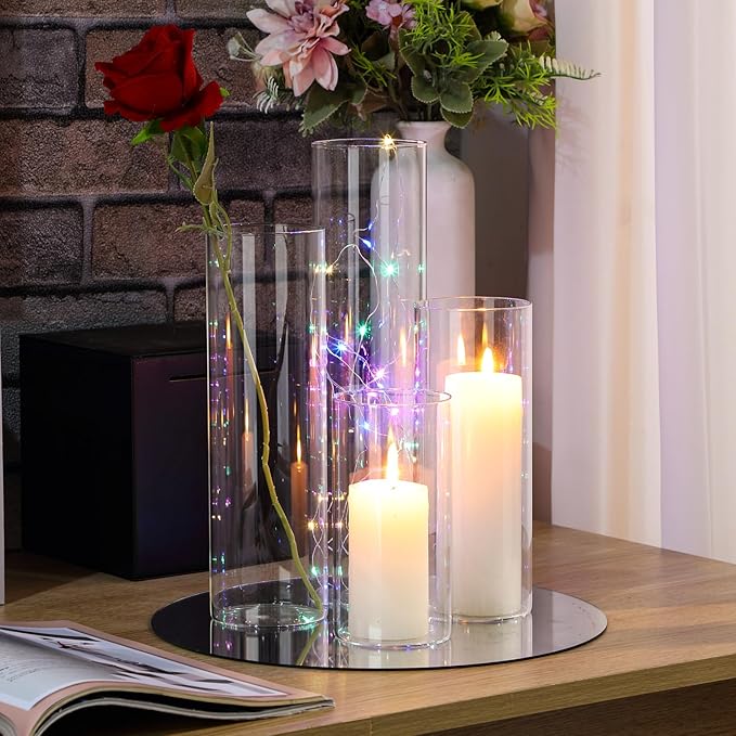 Sawysine 64 Pcs Glass Cylinder Vases 2.5''/2.95''/3.9'' Diameter Clear Flowers Vase Hurricane Floating Candles Holders for Table Centerpieces (2.95 x 6 in,2.95 x 8 in,2.95 x 10 in,2.95 x 12 in)