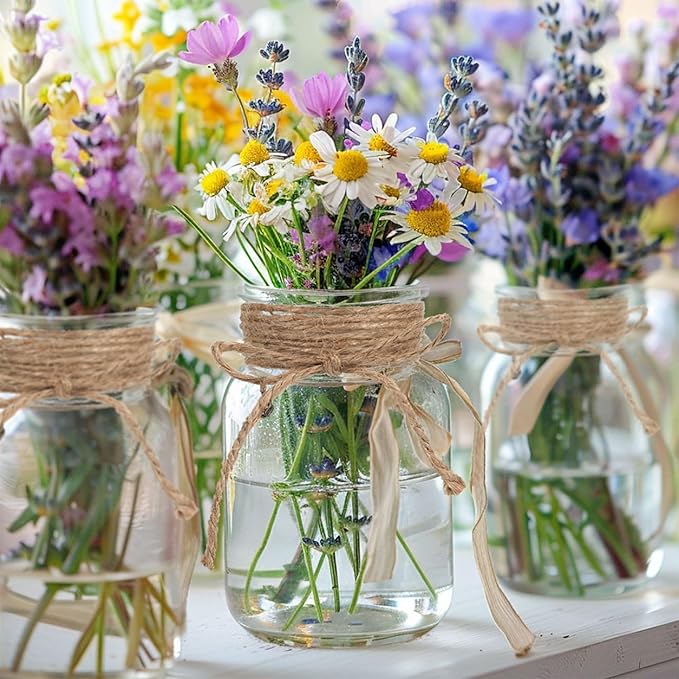 Vintage Glass Flower Vase，48 Pack Farmhouse Transparent White Glass Centerpiece Vases for Weddings, Parties & Home Decor Bulk(48, Transparent)