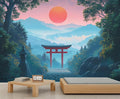 KIREUPA Japanese Torii Gate Wall Mural, Sunrise Mountain Landscape 3d Wall Murals, Zen Nature Art Wallpaper Mural, for Living Room Bedroom Large Wallpaper Indoor Decor 177.16" W x120 H