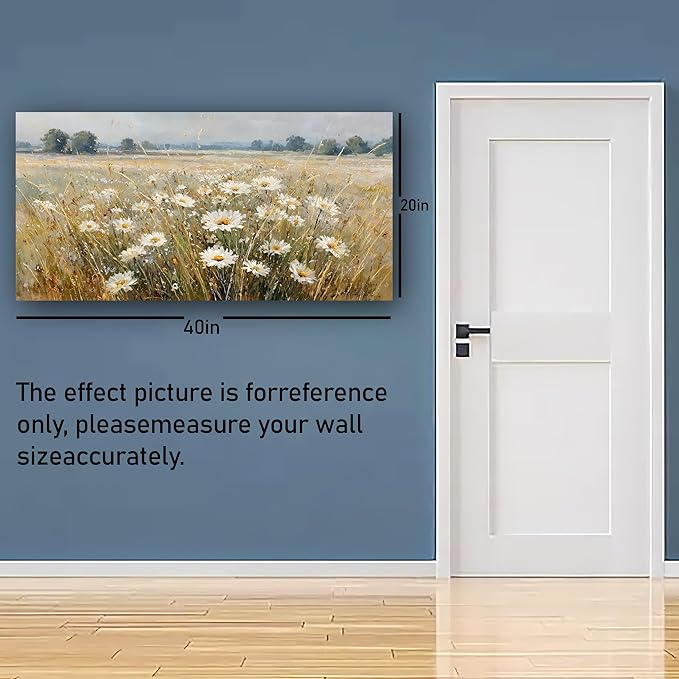Abstract White Flower Landscape Picture Canvas Art Hanging Living Room Dining Room and bedroom,Grassland scenery Wall Art Prints Modern Style Artwork Waterproof Ready to Hang - 20x40 Inch