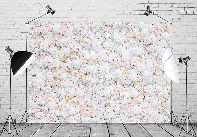 BELECO 12x10ft Fabric Flower Wall Backdrop Pink White Roses Flowers Floral Wall Background Backdrop Valentine's Day Party Engagement Newborn Baby Shower Birthday Wedding Photoshoot Studio Props