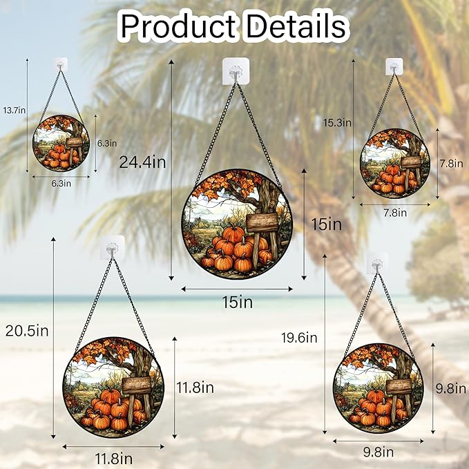 Stained Glass Window Hanging Fall Farm Scenery Maple Trees Pumpkin Large 11.8" - Suncatcher Door Garden Kitchen Sun Catcher Autumn Decor Birthday for Mom Nana Men Woman Friend