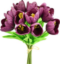Mandy's Artificial Tulips 12 Stems Grape Purple Partially Open PU Faux Flowers for Wedding Home Decor 13.5 Inch