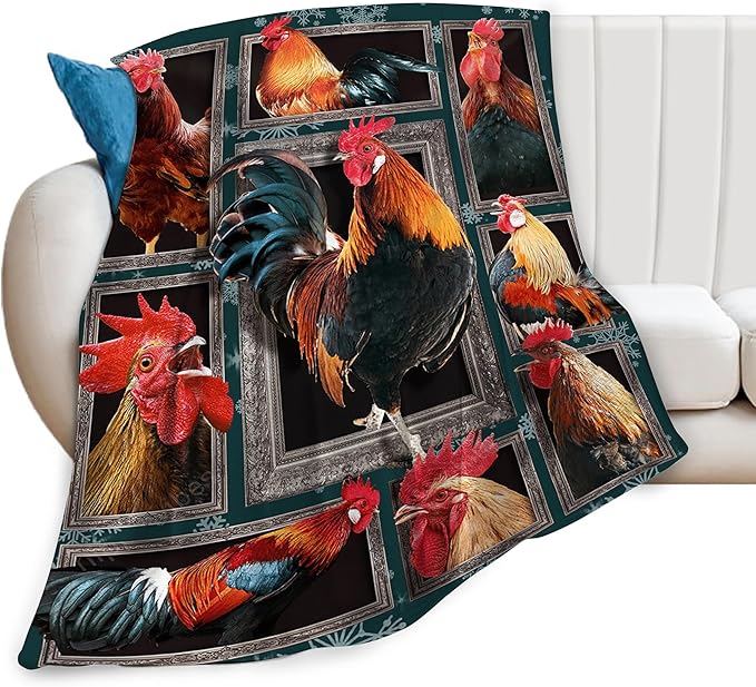 Rooster Throw Blanket - Chicken Farm Animal Gifts and Decor for Girls, Boys, Women, Men, Kids, Adults - Soft Warm Cozy Fleece for Couch, Sofa, Bed 80"x60"