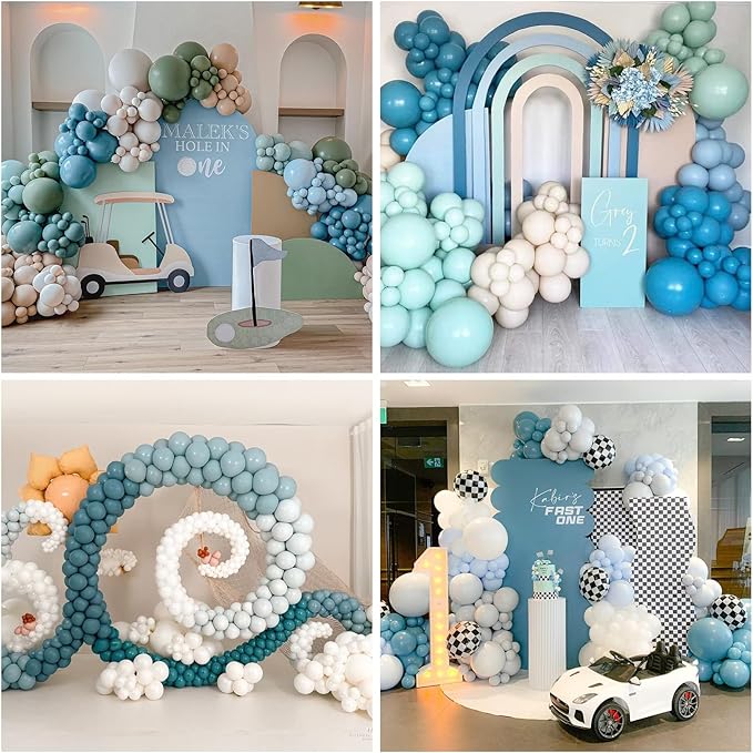 Dusty Blue and Black Balloons 60pcs 12 Inch Race Car Slate Light Pale Blue Green Black Metallic Silver Latex Helium Balloon for Boys Race Car Fast Birthday Safari Baby Shower Party Decorations