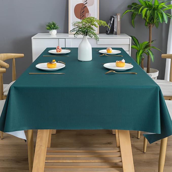 Rectangle Table Cloth,100% Waterproof Tablecloth Oil Proof Spill Proof Vinyl Table Cloth, Wipe Clean Plastic Table Cover for Dining, Camping, Indoor and Outdoor 54" x 102",Navy Blue