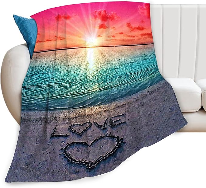 Love Ocean Beach Blanket - Soft, Warm, Cozy Fleece for Kids, Adults - 50"x60"