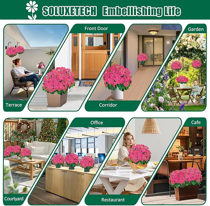 Artificial Handmade Geraniums with Flowers Scent 2 Pots Pink White Purple Lavender Lifelike Faux Geraniums Bushes Fake Flowers for Wedding Party Home Office Indoor Outdoor Plants Decor