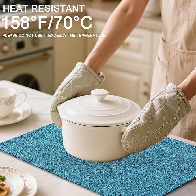 Homaxy Cloths Placemats for Dining Table Set of 4, Heat Resistant Washable Cotton Linen Blend Table Mats, Easy to Clean Place Mats for Indoor Outdoor Party Kitchen Decoration, 13" x 19", Teal