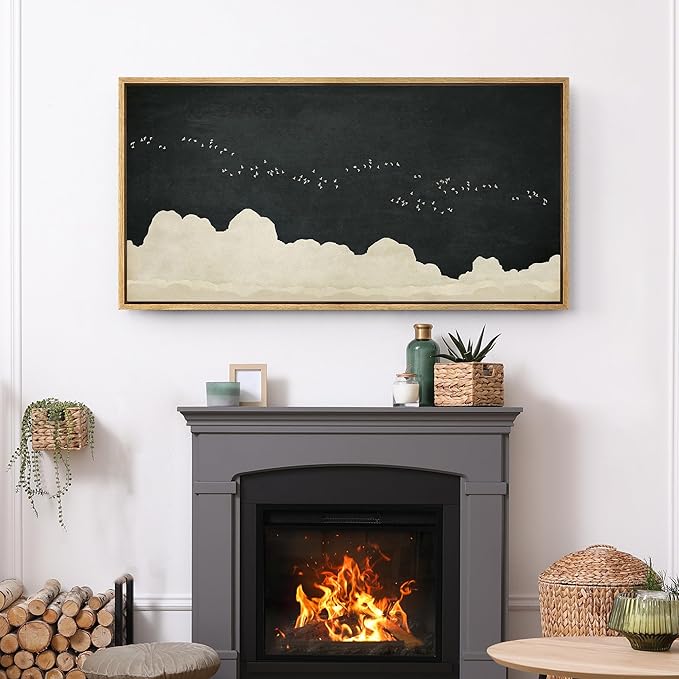 SIGNFORD Extra Large Framed Canvas Print Wall Art Minimalist Birds in Flight Illustrations Modern Art Relax/Calm Warm for Living Room, Bedroom, Office - 60"x30"