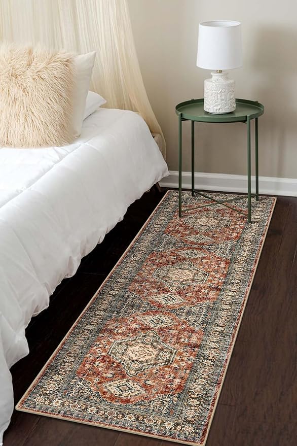 Lahome Oriental Hallway Runner Rug Non Slip, 2x8 Washable Runners for Hallways Kitchen, Vintage Non Skid Soft Long Carpet for Bedroom Bathroom Entryway, Brick Red