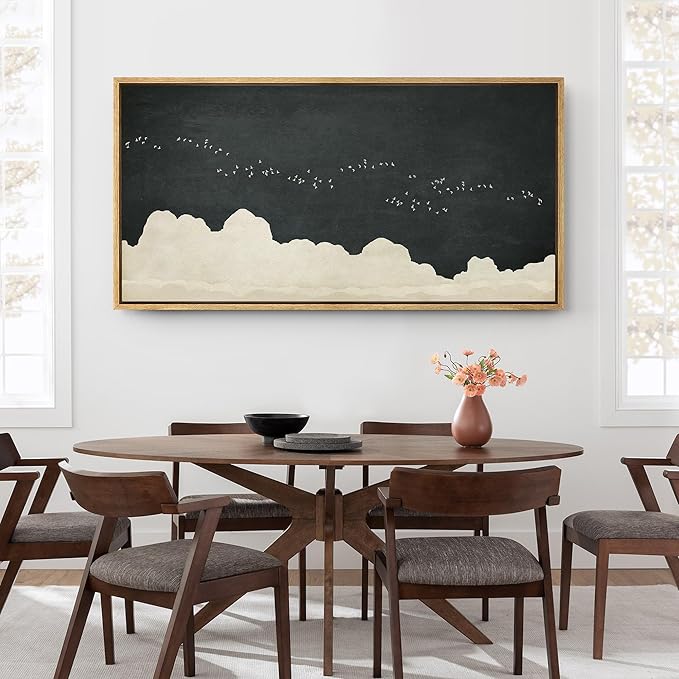 SIGNFORD Extra Large Framed Canvas Print Wall Art Minimalist Birds in Flight Illustrations Modern Art Relax/Calm Warm for Living Room, Bedroom, Office - 60"x30"