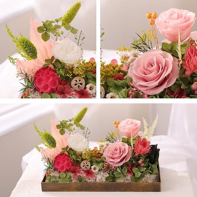 Christmas Flowers Roses Gifts for Mom,Forever Real Preserved Rose in Glass Dome,Christmas Roses Gifts for Women Grandma Wife Mother in Law