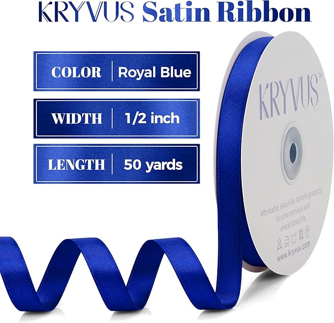 Royal Blue Satin Ribbon, Double Faced 1/2 Inch X 50 Yards Royal Blue Ribbon, Premium Satin Ribbon for Gift Wrapping, Crafts, Hair Bow Making, Sewing, Flower Bouquet, Wedding Party Decor