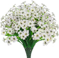 Outdoor Artificial Flowers 21 UV Resistant Bundles Fake Flower Plastic Plants Faux Silk Flowers Porch Hanging Garden Porch Window Box Decorating (White)