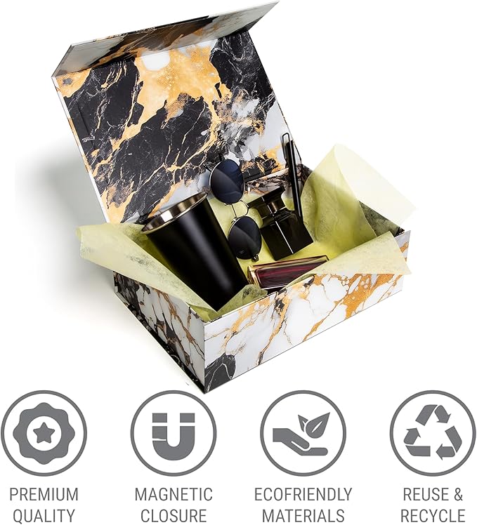 Sorarto Luxury Keepsake Gift Box 3-Pack | Marble Gold Decorative Boxes with Magnetic Lids for Presents, Wedding Memory Box, and Bridal Gifts. 11.5" x 7.5" x 3.5"