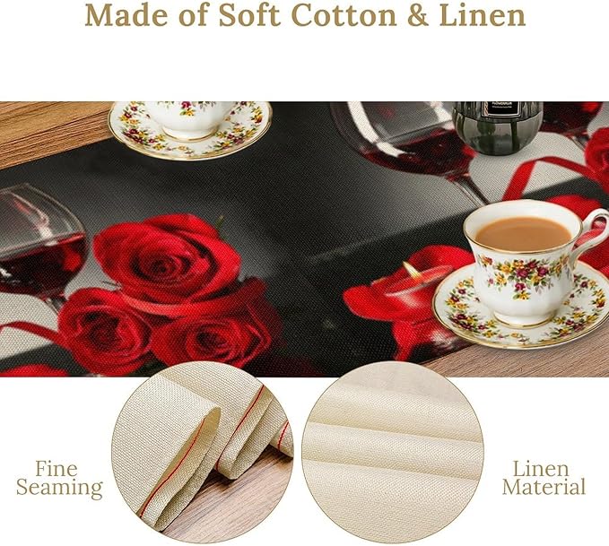 Retro Rose Red Wine Grape Print Table Runner,Table Dresser Runner, Kitchen Dining Table Runners for Indoor Outdoor Holiday Decor 13x60 Inch