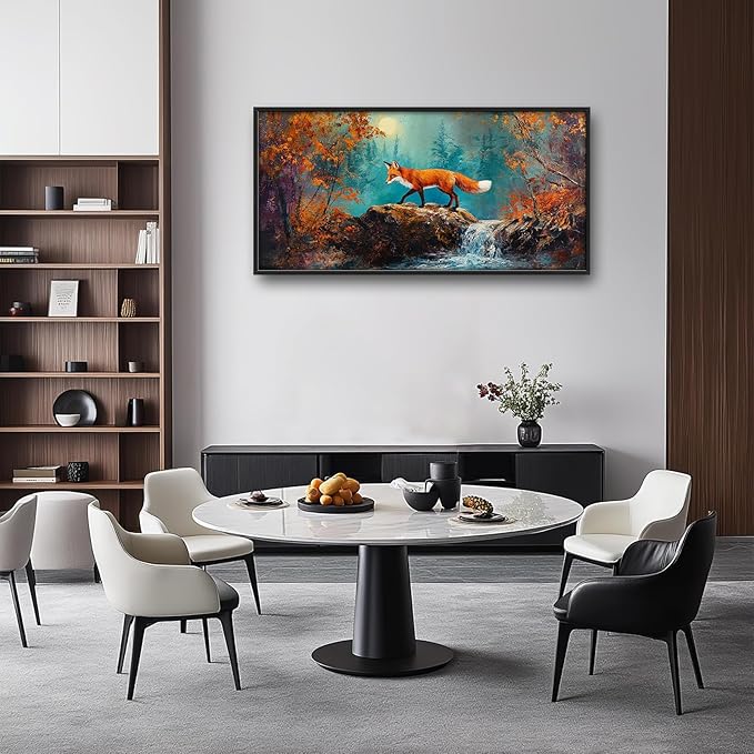 Fox Fall Large Wall Art Autumn Forest Wildlife Pictures Wall Decor Red Fox Rustic Cabin Animals Canvas Prints Painting Framed Artwork Decoration for Men Bedroom Living Room Office 60"x30"