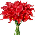 Mandy's PU Red Calla Lily Artificial Flowers 20 Stems 13.5in Faux Realistic Centerpiece for Thanksgiving and Christmas Decorations DIY Bridal Bouquet Home Décor