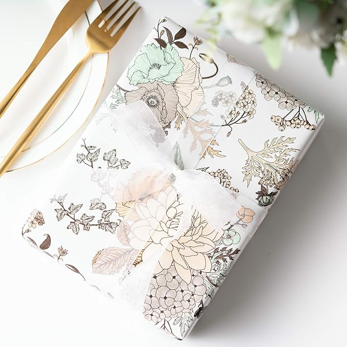 WRAPAHOLIC Jumbo Reversible Floral Wrapping Paper - 24 Inch X 100 Feet Jumbo Roll Pearlized Vintage Floral Design, Perfect for Wedding, Birthday, Mother's Day