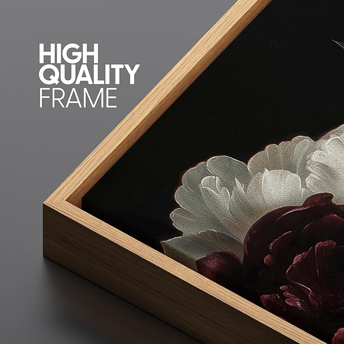 SIGNFORD Large Framed Canvas Print Wall Art Vintage Peonies Classic Floral Painting in Deep Tones Illustrations Modern Art Relax/Calm Warm for Living Room, Bedroom, Office - 60"x20"