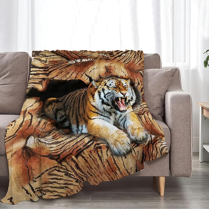 Tiger Throw Blanket - Soft, Warm, Cozy Fleece for Couch, Sofa, Bed - 60"x50" - Kids, Adults