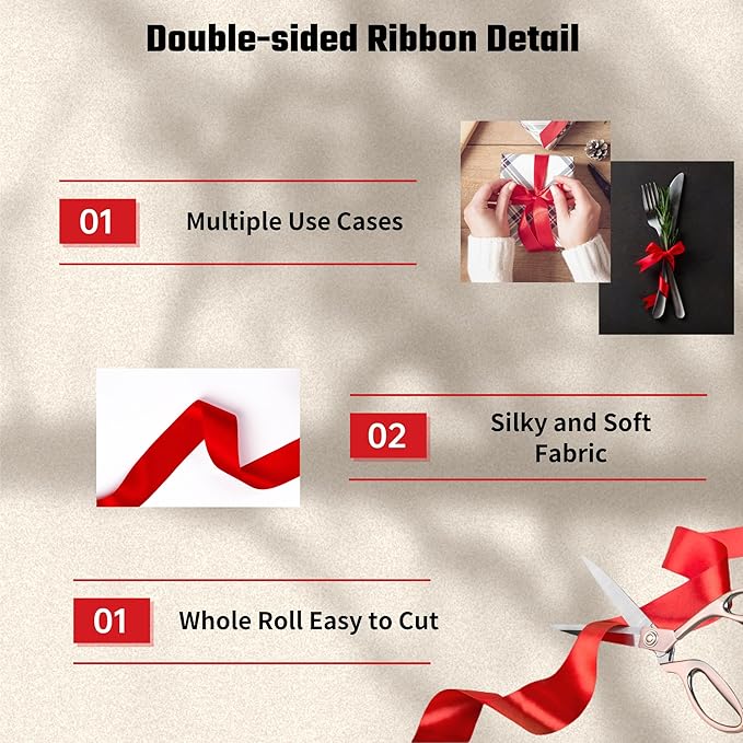 1 Inch Red Satin Ribbon, 22 Yards Double Faced Fabric Ribbons for Gift Wrapping, Bouquet, Garland, Bowknot, Hair, Crafts, Balloons, Party Decoration