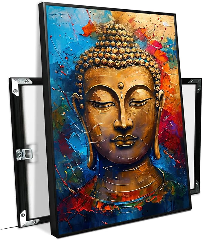 Golden Serenity Buddha Vintage Painting Wall Art Spirituality and Modern Art Wall Decor Adds Brilliance to Vibrant Home Decor 16x24in Metal blackFramed