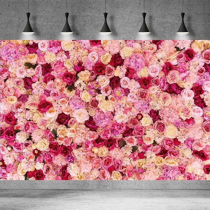Pink Red Rose Flowers Theme Photography Background Baby Shower Wedding Happy Birthday Photo Backdrop Dessert Cake Table Floral Decoration Studio Props Banner Decor Background 8x6ft