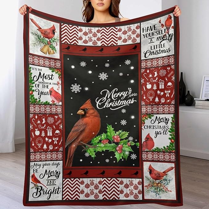 Cardinal Christmas Throw Blanket - Soft, Warm & Cozy Fleece for Kids & Adults - 60"x80"